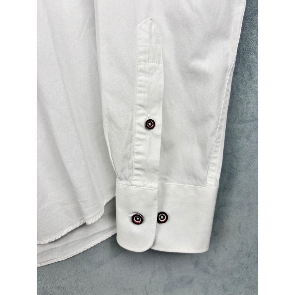 Bugatchi Uomo Mens White Abstract Graphic Button Down Shirt Shaped Fit Size M - Picture 7 of 12